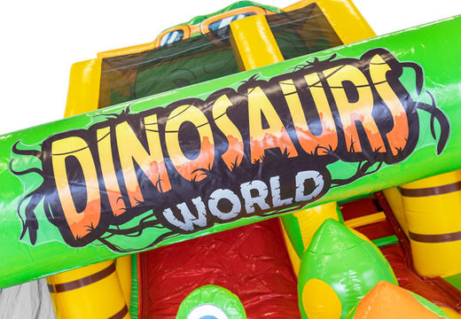 Kup dmuchaną zjeżdżalnię z zamkiem do skakania w motywie dinozaura dla dzieci