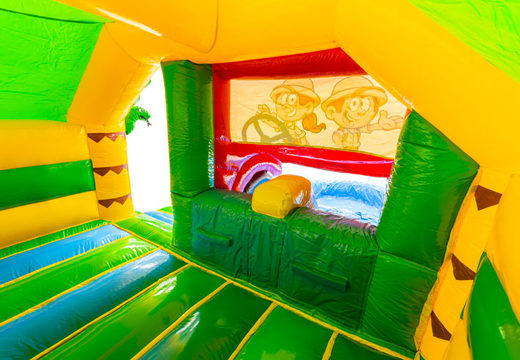 Wnętrze dmuchanego zamku Dubbelslide Slide Combo Żółty Zielony Niebieski